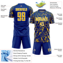 Load image into Gallery viewer, Custom Royal Yellow-White Abstract Line Sports Sublimation Soccer Uniform Jersey
