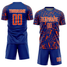 Load image into Gallery viewer, Custom Royal Orange-White Abstract Line Sports Sublimation Soccer Uniform Jersey
