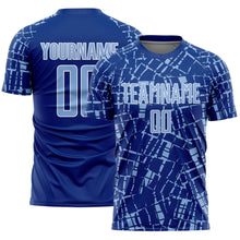 Laden Sie das Bild in den Galerie-Viewer, Custom Royal Light Blue-White Abstract Line Sports Sublimation Soccer Uniform Jersey
