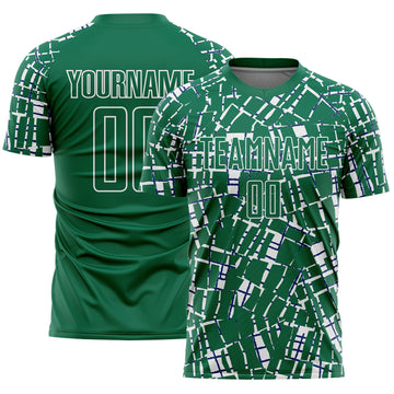 Custom Kelly Green White Abstract Line Sports Sublimation Soccer Uniform Jersey