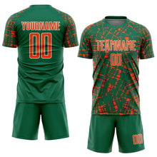 Charger l'image dans la galerie, Custom Kelly Green Orange-White Abstract Line Sports Sublimation Soccer Uniform Jersey
