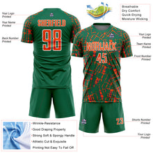 Charger l'image dans la galerie, Custom Kelly Green Orange-White Abstract Line Sports Sublimation Soccer Uniform Jersey
