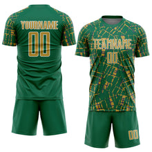 Load image into Gallery viewer, Custom Kelly Green Old Gold-White Abstract Line Sports Sublimation Soccer Uniform Jersey
