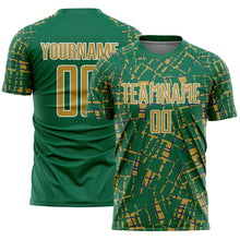 Load image into Gallery viewer, Custom Kelly Green Old Gold-White Abstract Line Sports Sublimation Soccer Uniform Jersey

