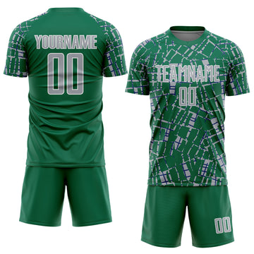 Custom Kelly Green Gray-White Abstract Line Sports Sublimation Soccer Uniform Jersey