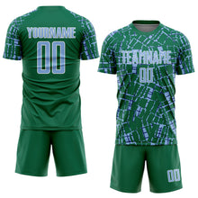 Загрузить изображение в средство просмотра галереи, Custom Kelly Green Light Blue-White Abstract Line Sports Sublimation Soccer Uniform Jersey

