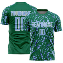 Загрузить изображение в средство просмотра галереи, Custom Kelly Green Light Blue-White Abstract Line Sports Sublimation Soccer Uniform Jersey
