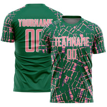Загрузить изображение в средство просмотра галереи, Custom Kelly Green Medium Pink-White Abstract Line Sports Sublimation Soccer Uniform Jersey
