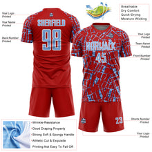Загрузить изображение в средство просмотра галереи, Custom Red Light Blue-White Abstract Line Sports Sublimation Soccer Uniform Jersey
