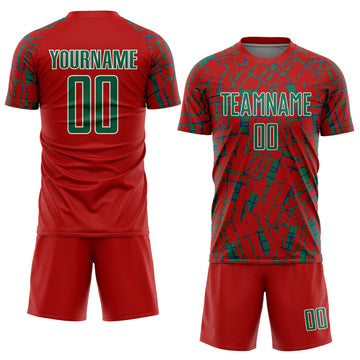 Custom Red Kelly Green-White Abstract Line Sports Sublimation Soccer Uniform Jersey