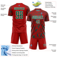 Charger l'image dans la galerie, Custom Red Kelly Green-White Abstract Line Sports Sublimation Soccer Uniform Jersey

