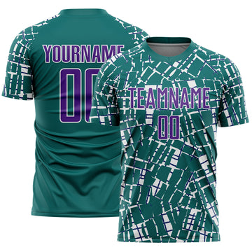 Custom Teal Purple-White Abstract Line Sports Sublimation Soccer Uniform Jersey