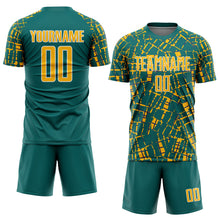 Загрузить изображение в средство просмотра галереи, Custom Teal Gold-White Abstract Line Sports Sublimation Soccer Uniform Jersey
