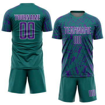Custom Teal Purple-White Abstract Line Sports Sublimation Soccer Uniform Jersey
