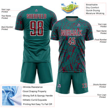 Загрузить изображение в средство просмотра галереи, Custom Teal Crimson-White Abstract Line Sports Sublimation Soccer Uniform Jersey
