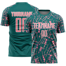 Загрузить изображение в средство просмотра галереи, Custom Teal Medium Pink-White Abstract Line Sports Sublimation Soccer Uniform Jersey

