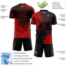 Загрузить изображение в средство просмотра галереи, Custom Black Red Abstract Brush Stroke Sports Sublimation Soccer Uniform Jersey
