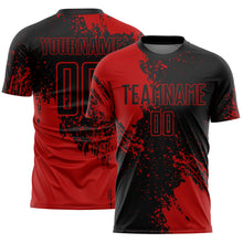 Загрузить изображение в средство просмотра галереи, Custom Black Red Abstract Brush Stroke Sports Sublimation Soccer Uniform Jersey

