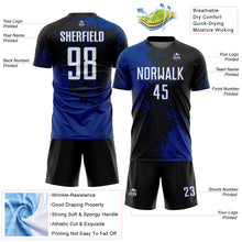 Загрузить изображение в средство просмотра галереи, Custom Black White-Royal Abstract Brush Stroke Sports Sublimation Soccer Uniform Jersey
