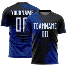 Загрузить изображение в средство просмотра галереи, Custom Black White-Royal Abstract Brush Stroke Sports Sublimation Soccer Uniform Jersey
