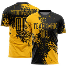 Load image into Gallery viewer, Custom Black Gold Abstract Brush Stroke Sports Sublimation Soccer Uniform Jersey
