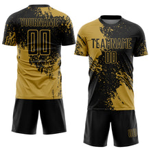 Загрузить изображение в средство просмотра галереи, Custom Black Old Gold Abstract Brush Stroke Sports Sublimation Soccer Uniform Jersey
