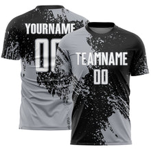 Charger l'image dans la galerie, Custom Black White-Gray Abstract Brush Stroke Sports Sublimation Soccer Uniform Jersey
