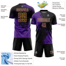 Load image into Gallery viewer, Custom Black Purple-Yellow Abstract Brush Stroke Sports Sublimation Soccer Uniform Jersey
