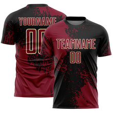 Загрузить изображение в средство просмотра галереи, Custom Black Crimson-Cream Abstract Brush Stroke Sports Sublimation Soccer Uniform Jersey
