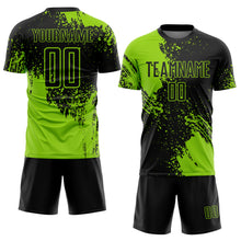 Загрузить изображение в средство просмотра галереи, Custom Black Neon Green Abstract Brush Stroke Sports Sublimation Soccer Uniform Jersey
