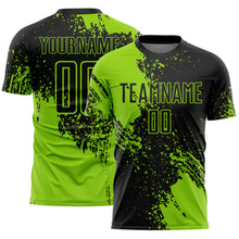 Загрузить изображение в средство просмотра галереи, Custom Black Neon Green Abstract Brush Stroke Sports Sublimation Soccer Uniform Jersey
