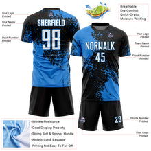 Загрузить изображение в средство просмотра галереи, Custom Black White-Powder Blue Abstract Brush Stroke Sports Sublimation Soccer Uniform Jersey
