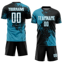 Laden Sie das Bild in den Galerie-Viewer, Custom Black White-Panther Blue Abstract Brush Stroke Sports Sublimation Soccer Uniform Jersey
