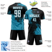 Laden Sie das Bild in den Galerie-Viewer, Custom Black White-Panther Blue Abstract Brush Stroke Sports Sublimation Soccer Uniform Jersey
