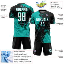 Load image into Gallery viewer, Custom Black White-Aqua Abstract Brush Stroke Sports Sublimation Soccer Uniform Jersey
