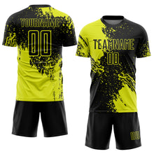 Load image into Gallery viewer, Custom Black Neon Yellow Abstract Brush Stroke Sports Sublimation Soccer Uniform Jersey
