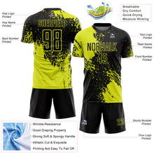 Load image into Gallery viewer, Custom Black Neon Yellow Abstract Brush Stroke Sports Sublimation Soccer Uniform Jersey

