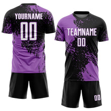 Загрузить изображение в средство просмотра галереи, Custom Black White-Medium Purple Abstract Brush Stroke Sports Sublimation Soccer Uniform Jersey
