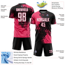 Загрузить изображение в средство просмотра галереи, Custom Black White-Neon Pink Abstract Brush Stroke Sports Sublimation Soccer Uniform Jersey
