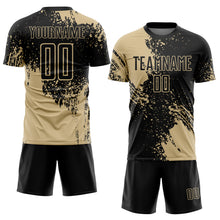 Load image into Gallery viewer, Custom Black Vegas Gold Abstract Brush Stroke Sports Sublimation Soccer Uniform Jersey
