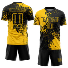 Загрузить изображение в средство просмотра галереи, Custom Black Yellow Abstract Brush Stroke Sports Sublimation Soccer Uniform Jersey

