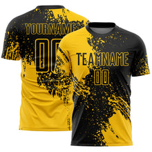 Загрузить изображение в средство просмотра галереи, Custom Black Yellow Abstract Brush Stroke Sports Sublimation Soccer Uniform Jersey
