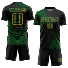 Загрузить изображение в средство просмотра галереи, Custom Black Green-Old Gold Abstract Brush Stroke Sports Sublimation Soccer Uniform Jersey
