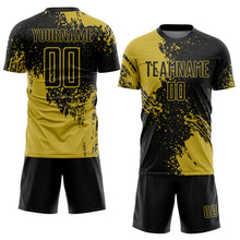 Загрузить изображение в средство просмотра галереи, Custom Black Old Gold Abstract Brush Stroke Sports Sublimation Soccer Uniform Jersey
