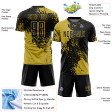 Загрузить изображение в средство просмотра галереи, Custom Black Old Gold Abstract Brush Stroke Sports Sublimation Soccer Uniform Jersey
