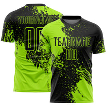 Загрузить изображение в средство просмотра галереи, Custom Black Neon Green Abstract Brush Stroke Sports Sublimation Soccer Uniform Jersey
