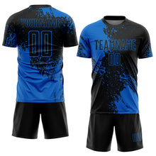 Загрузить изображение в средство просмотра галереи, Custom Black Blue Abstract Brush Stroke Sports Sublimation Soccer Uniform Jersey
