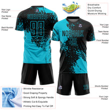 Laden Sie das Bild in den Galerie-Viewer, Custom Black Lakes Blue Abstract Brush Stroke Sports Sublimation Soccer Uniform Jersey
