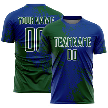 Custom Royal Green-White Abstract Brush Stroke Sports Sublimation Soccer Uniform Jersey