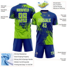 Load image into Gallery viewer, Custom Royal Neon Green-White Abstract Brush Stroke Sports Sublimation Soccer Uniform Jersey
